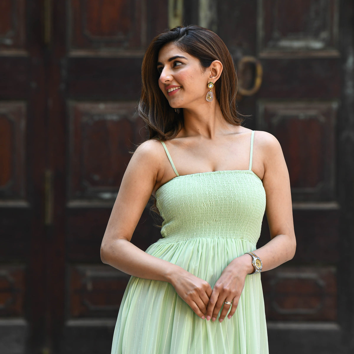 Mint Green Sequin Tiered Dress for women online