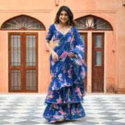 Blue Floral Fusion Saree
