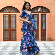  Royal Blue Floral Fusion Georgette Saree Online