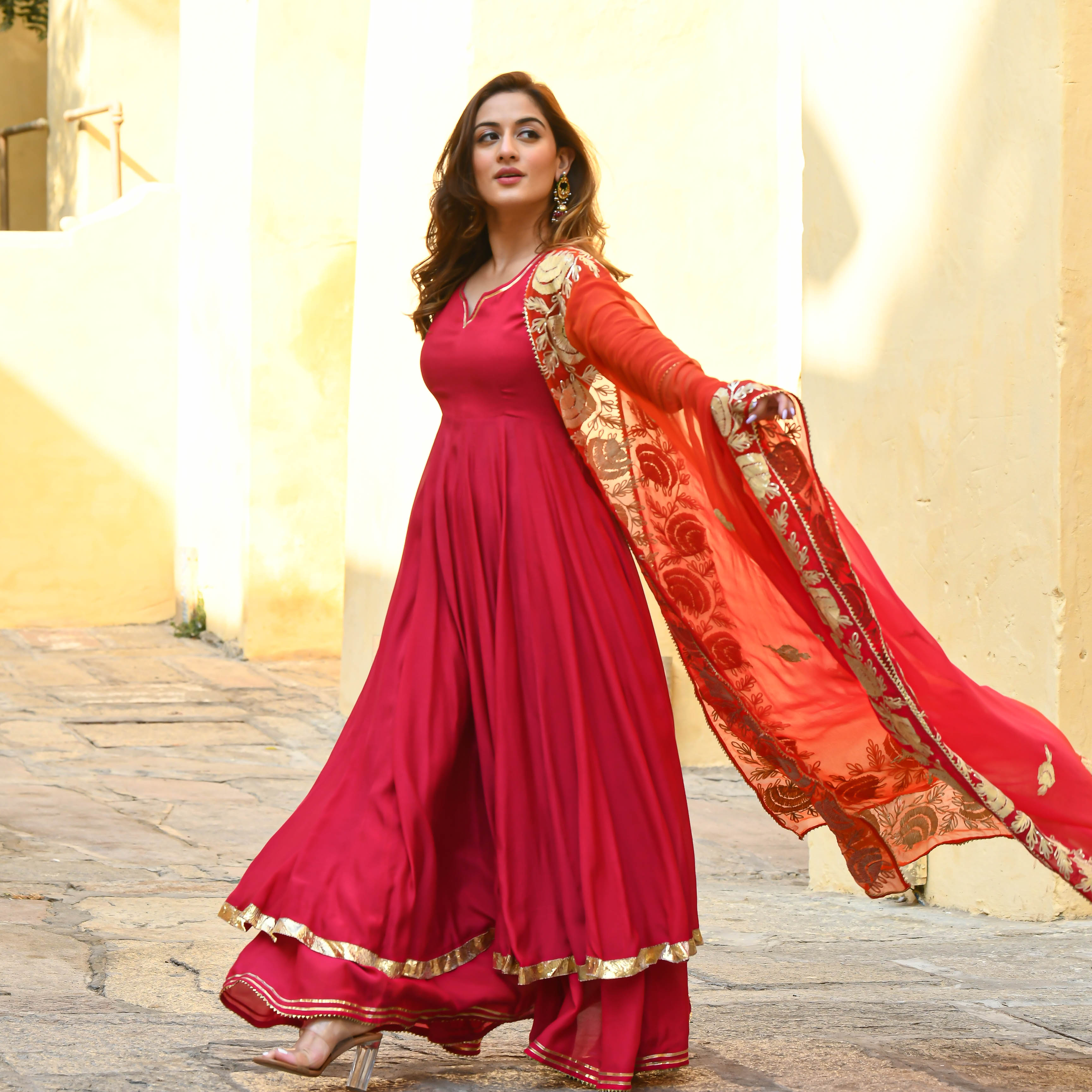 Pink Orange Shades Gota Work Salwar Suit