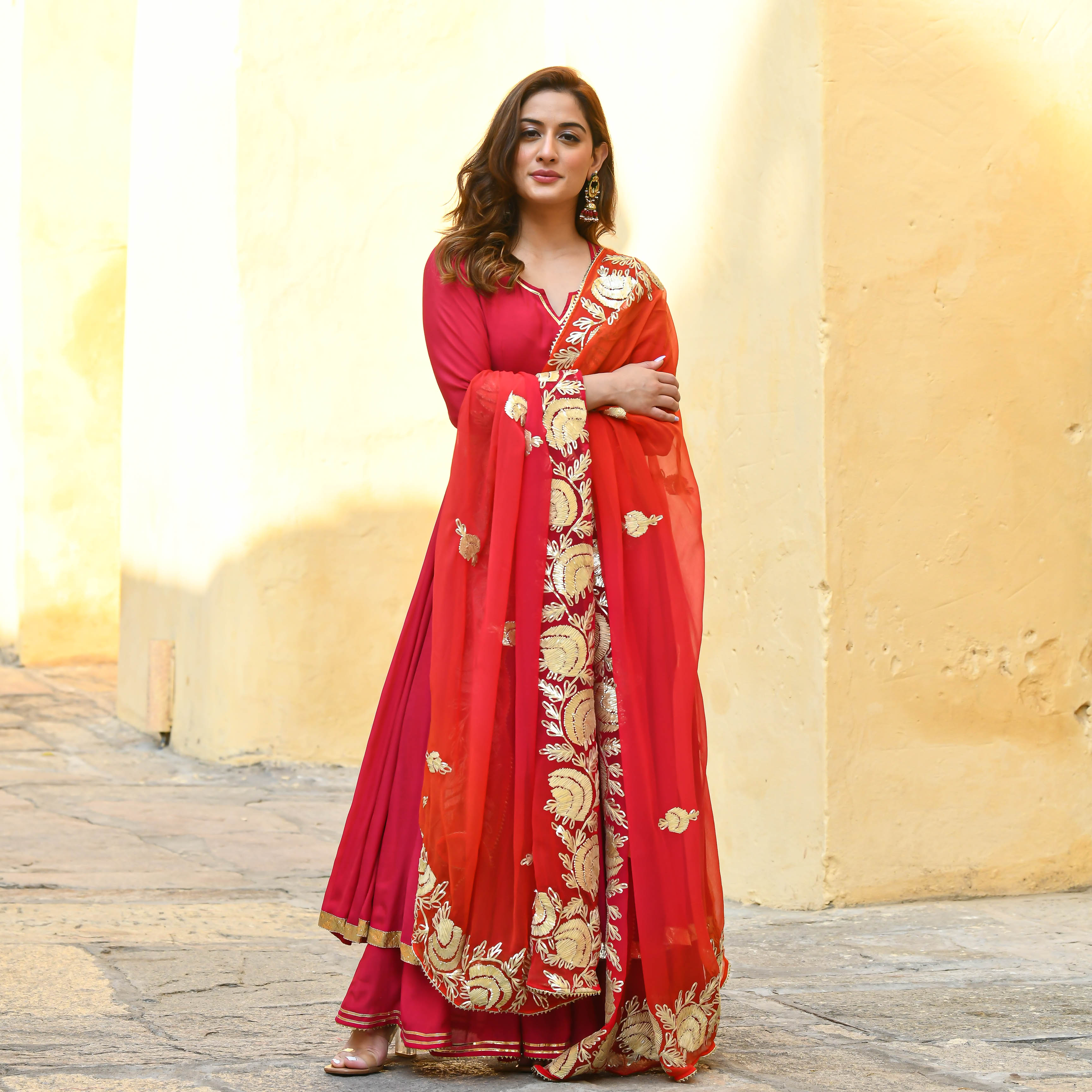 Pink Orange Shades Gota Work Salwar Suit