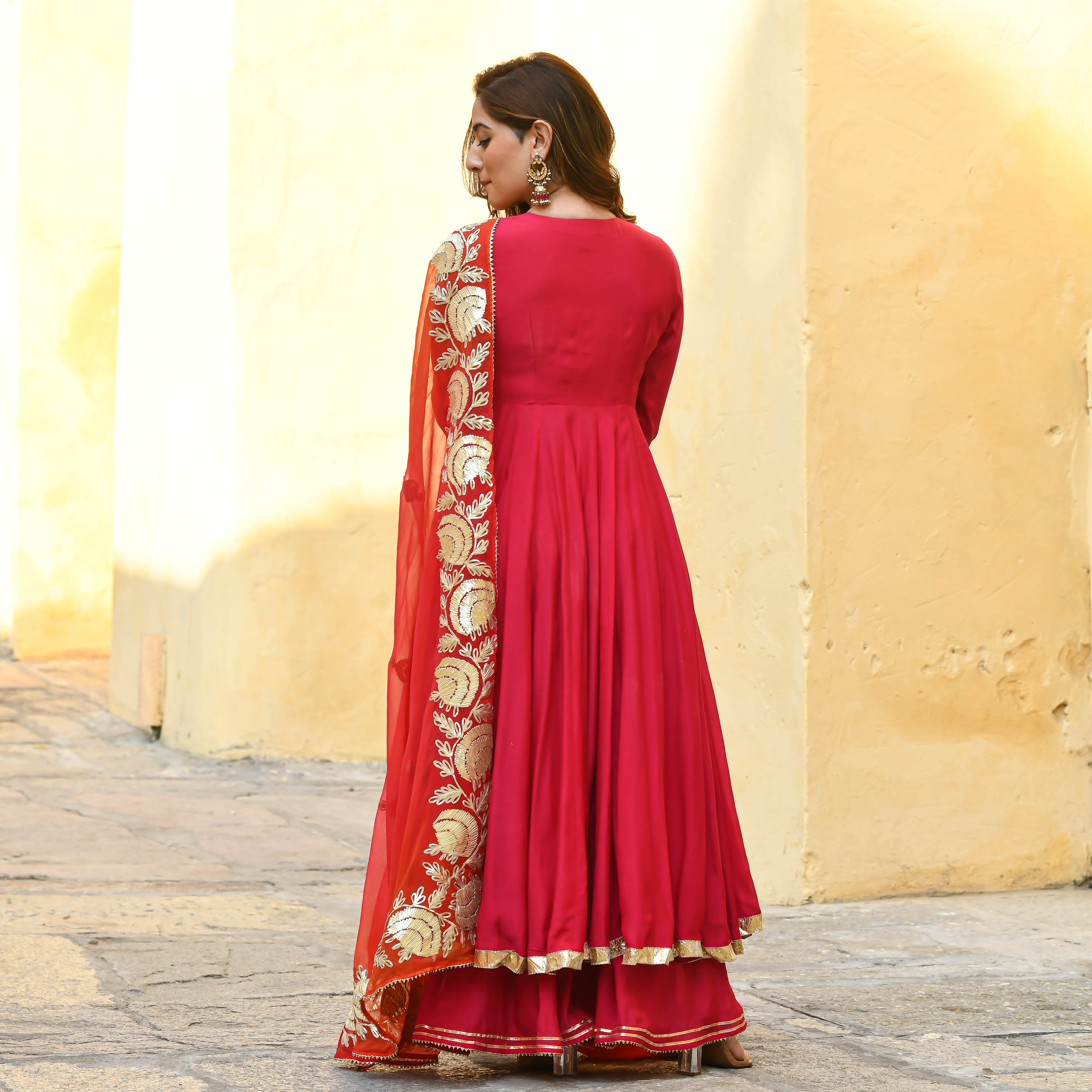 Pink Orange Shades Gota Work Salwar Suit