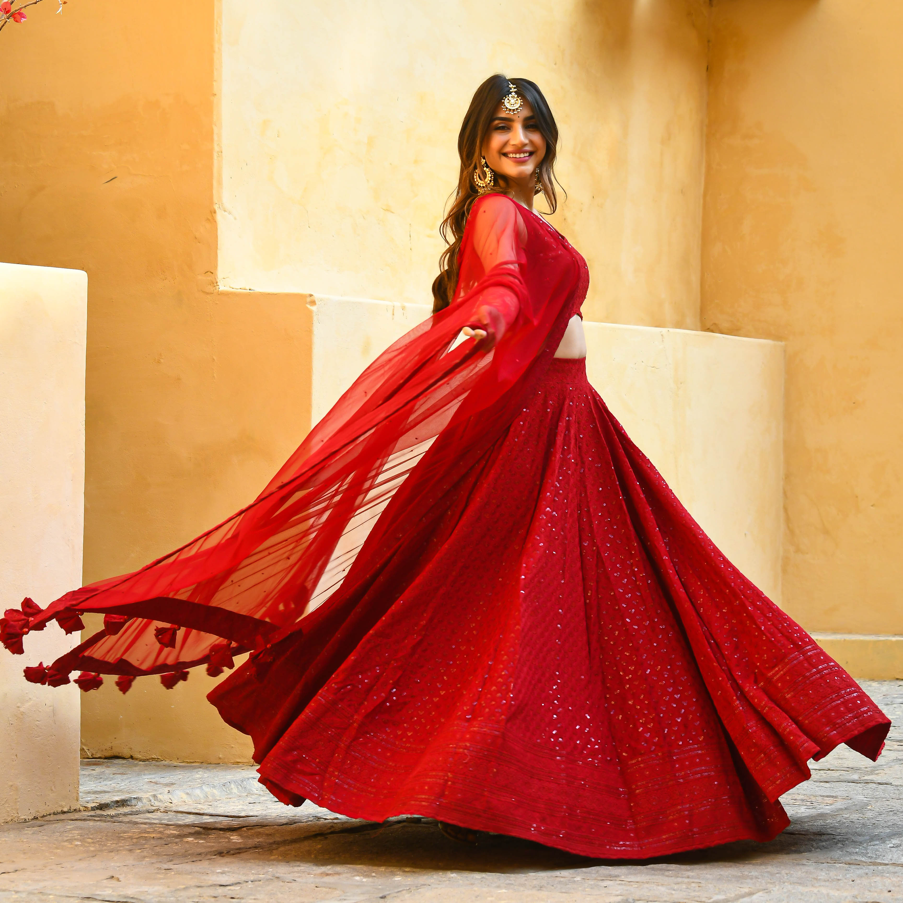 Maroon Chikankari Festive Ethnic Wear Lehenga Set For Women Online