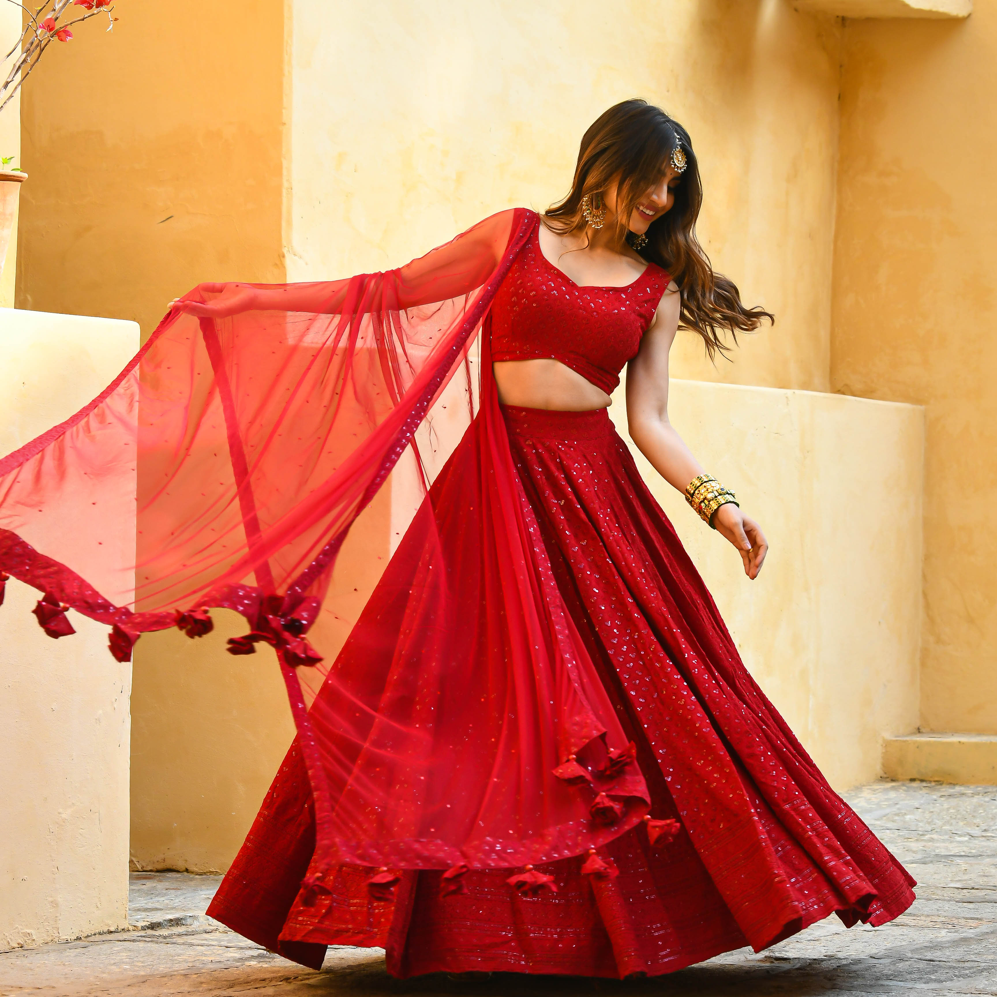Maroon Chikankari Festive Ethnic Wear Lehenga Set For Women Online