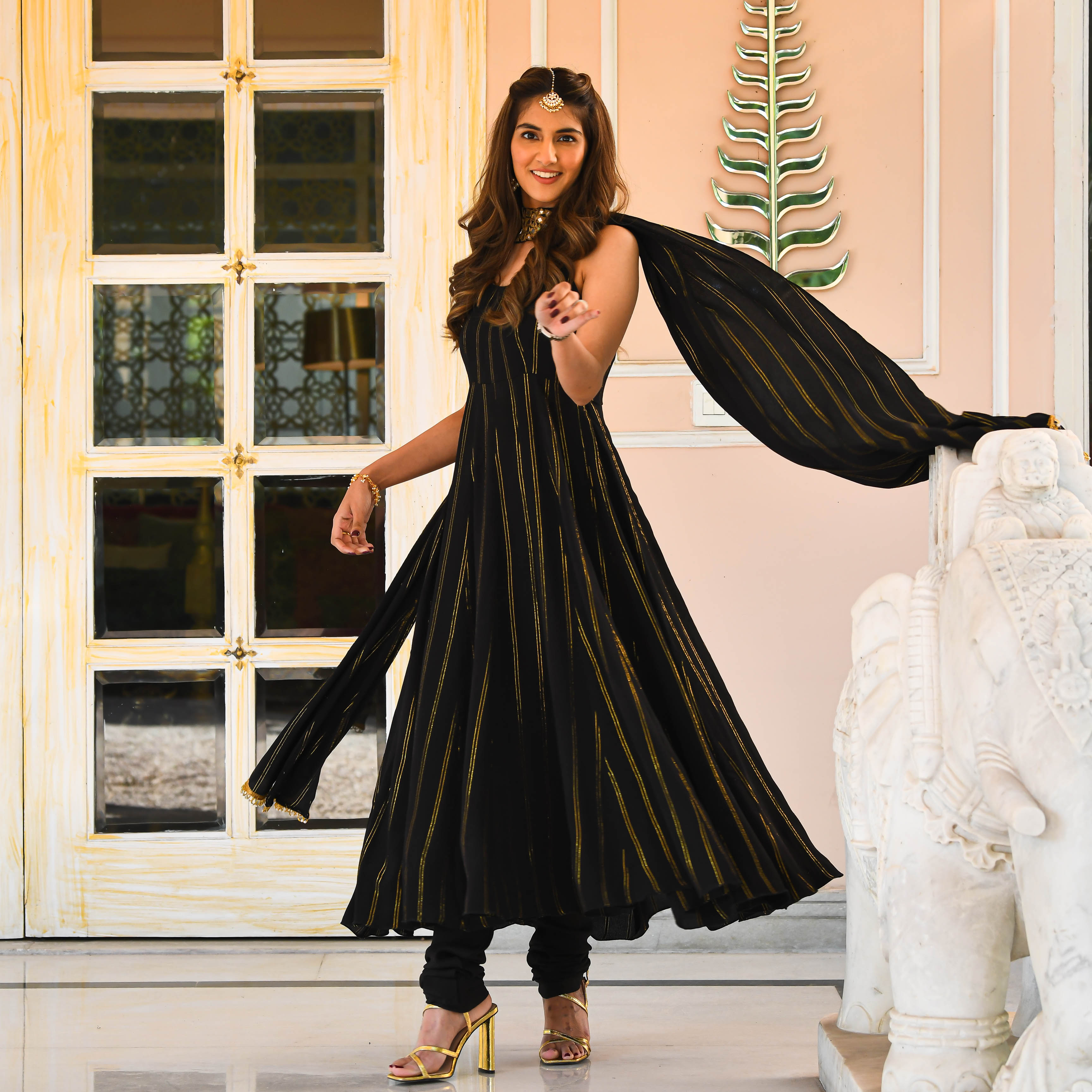  Black Designer Anarkali With Churidar Suit Set For Women Online