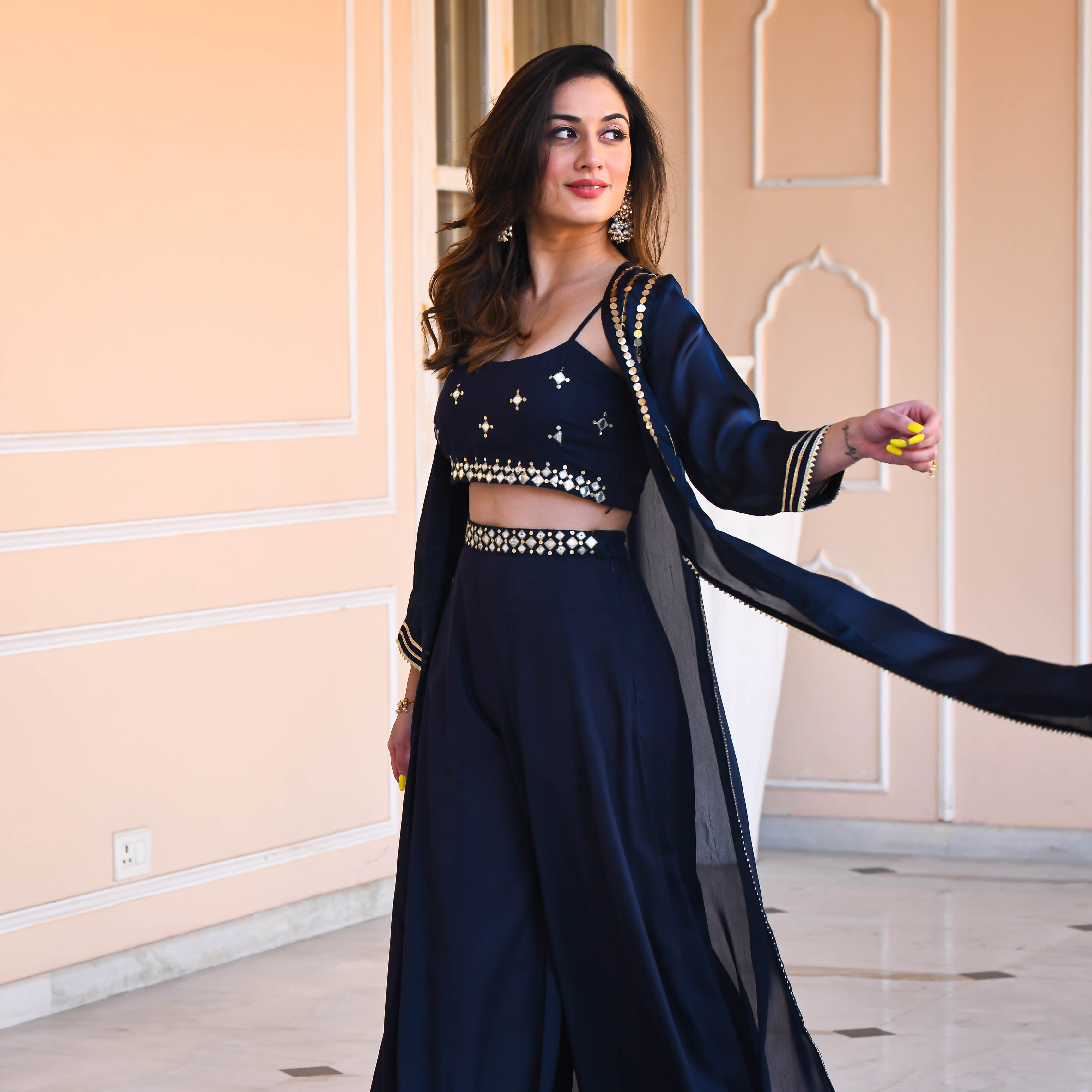 Blue Cotton Silk Mirror work Co-ord Set