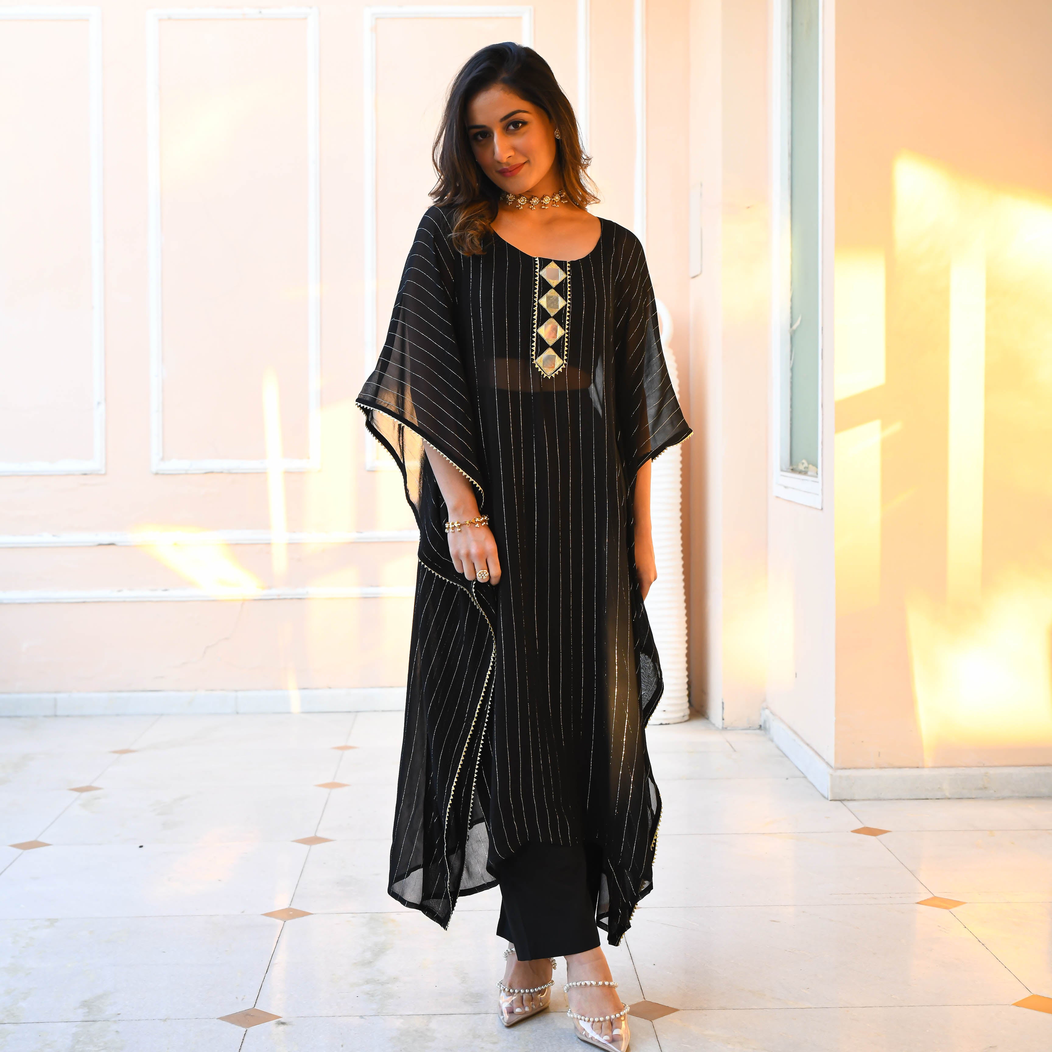 Black Georgette Kaftan Set For Women Online