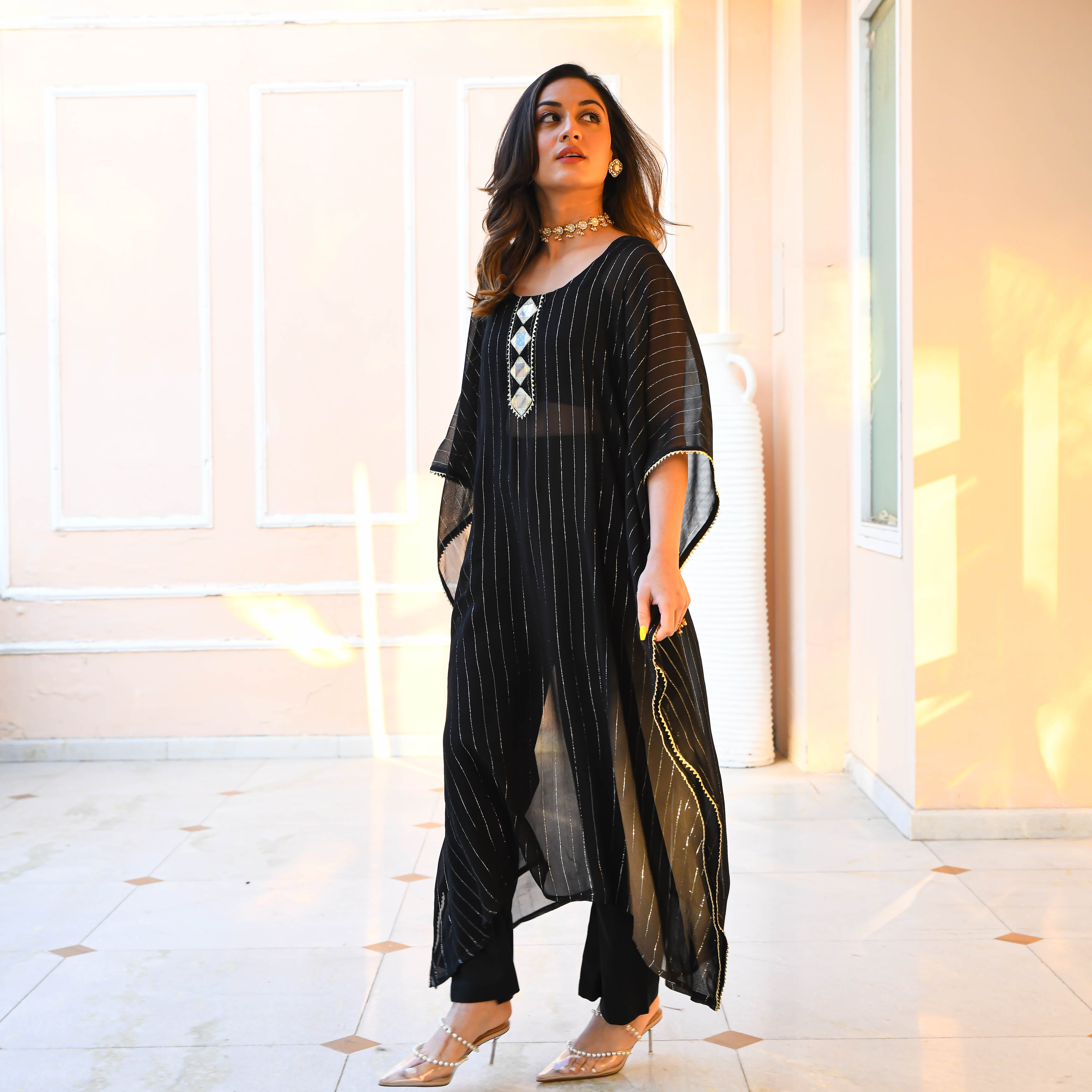 Black Georgette Kaftan Set For Women Online